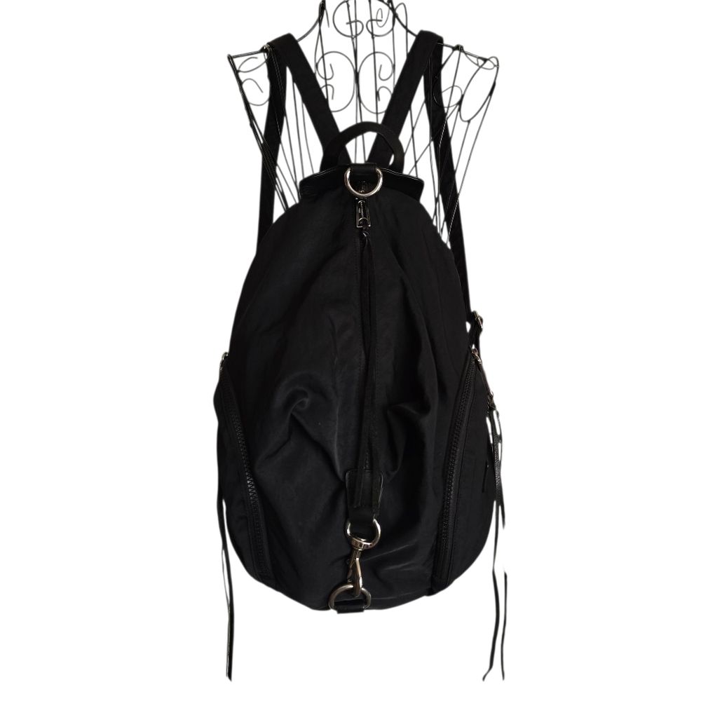 🌻Rebecca Minkoff Julian Nylon Backpack Bag, Washed Black, Clasps Zips - Picture 2 of 12